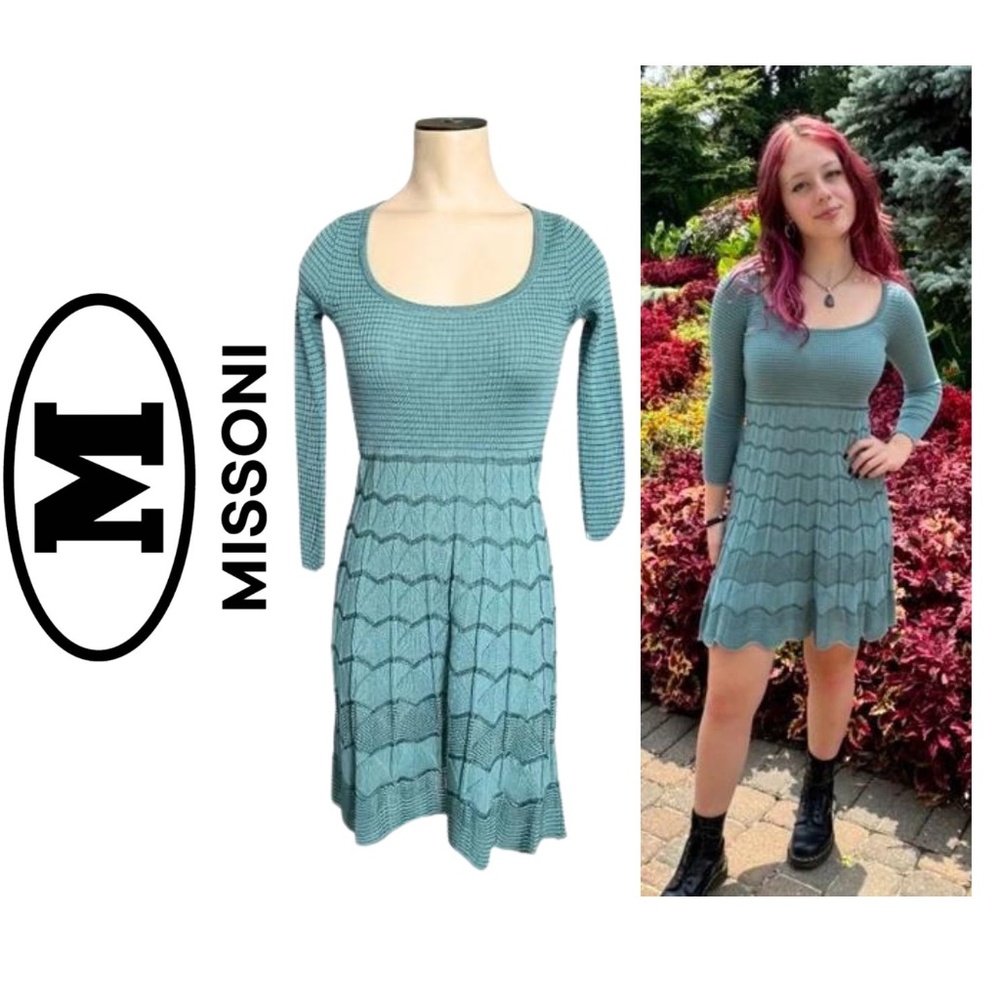 EUC M Missoni Teal Long Sleeve Knit Dress // Size 40 EU